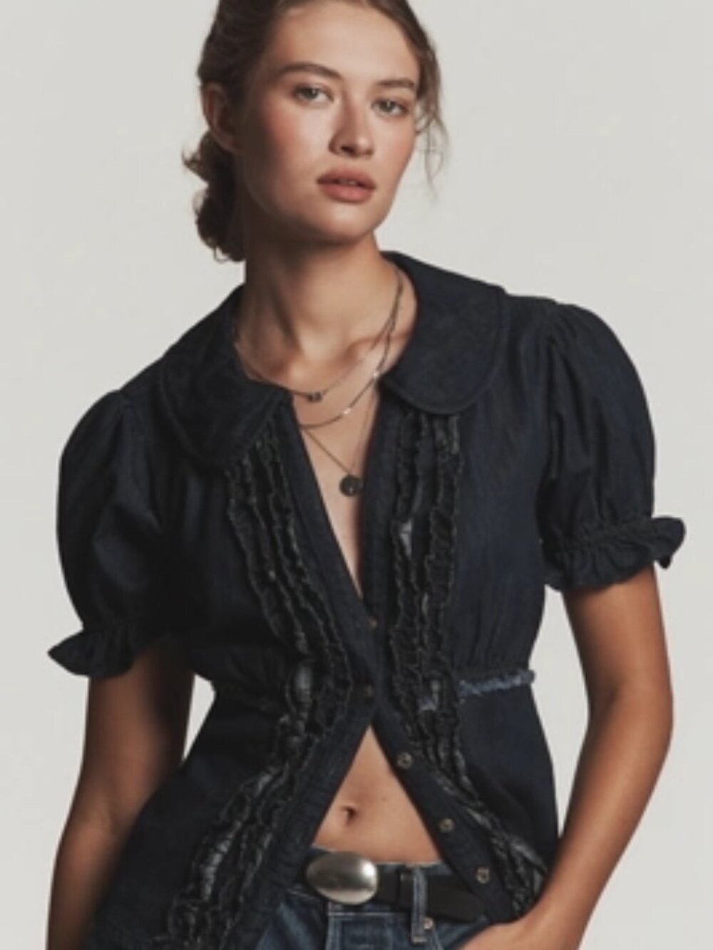 Pilcro Keira Denim Waisted Blouse
